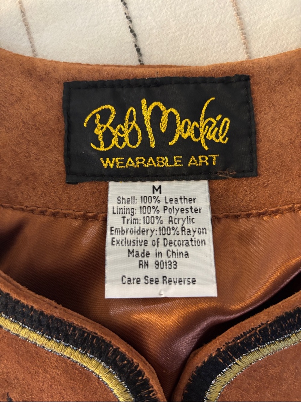 Bob Mackie Brown Suede Embroidered Zip-Front Vest REAL LEATHER - Picture 3 of 8
